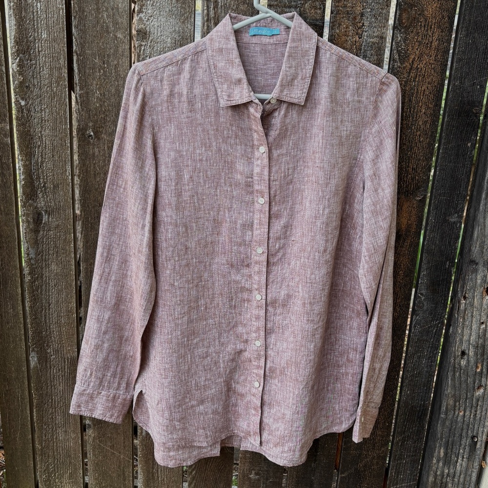 J. McLaughlin Wm’s Brit 100% Linen Button Down Shirt NWOT Heathered Brown Sz S